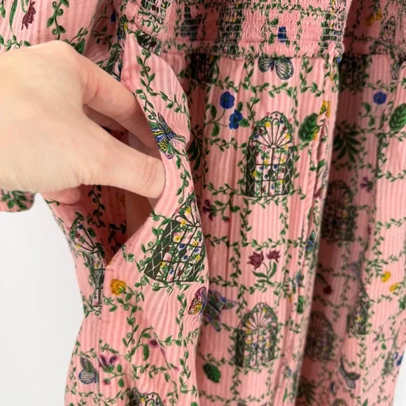 NWT Printfresh Florence Dress Gilded Greenhouse Print L Organic Cotton Midi Pink - Picture 7 of 10